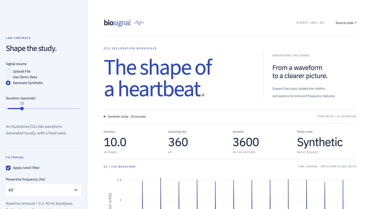 BioSignal Analyzer application interface